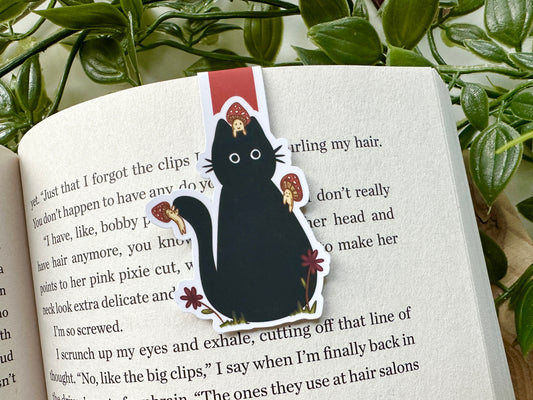 Black Cat with Mushrooms Magnetic Bookmark