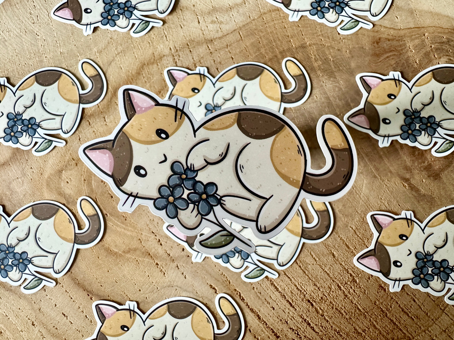 Autocollant Chat et fleur Die Cut