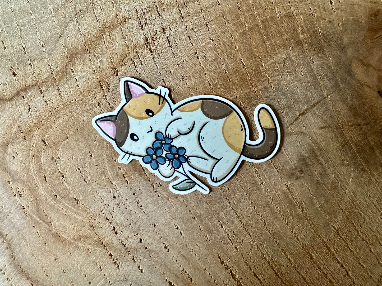 Autocollant Chat et fleur Die Cut