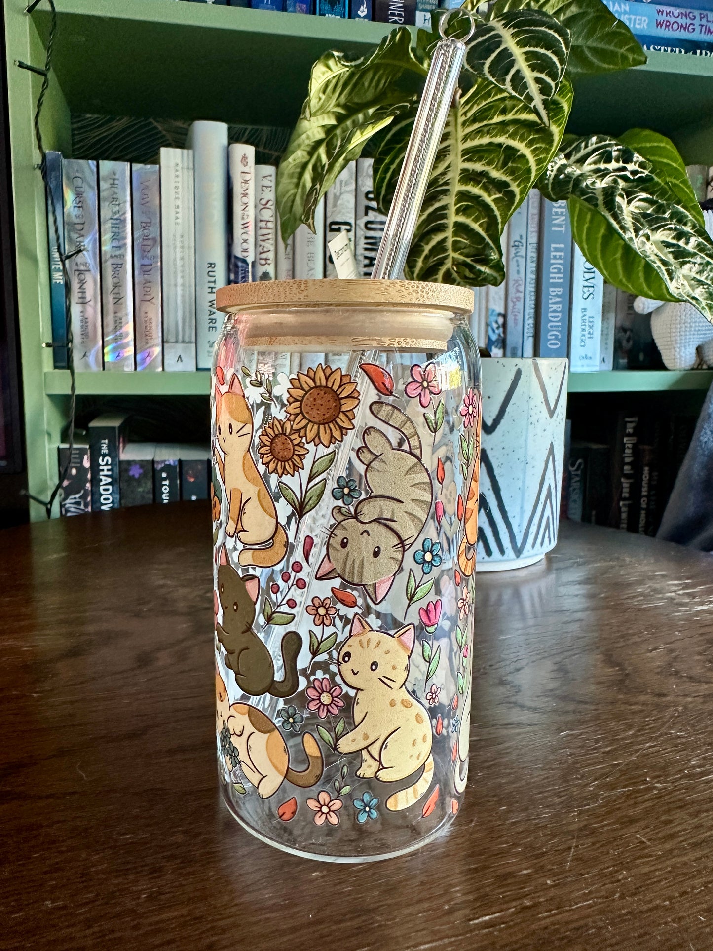 Cats & Flowers Glass Tumbler