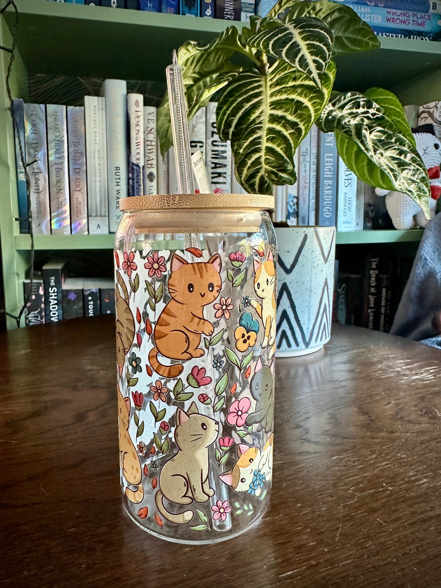 Cats & Flowers Glass Tumbler