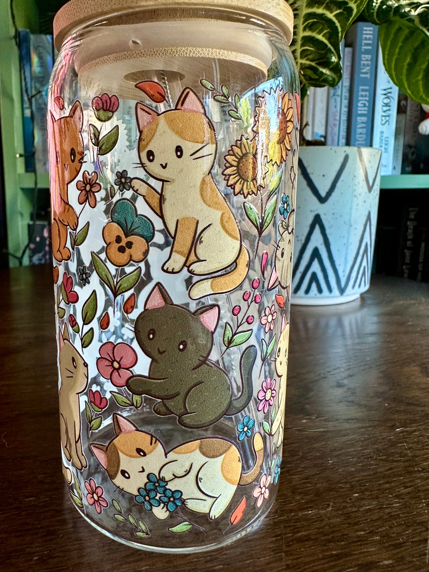 Cats & Flowers Glass Tumbler