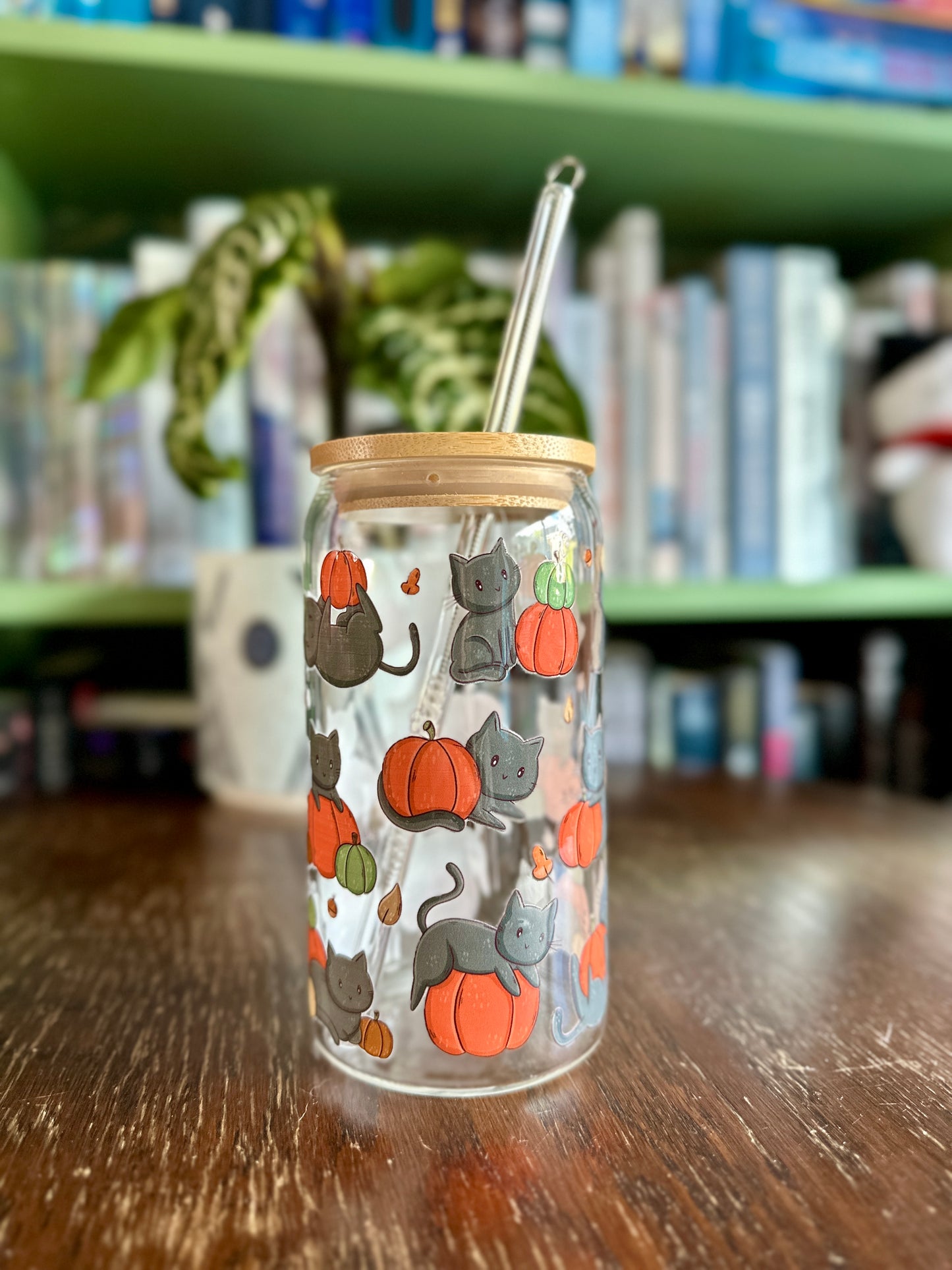 Black Cats & Pumpkins Glass Tumbler