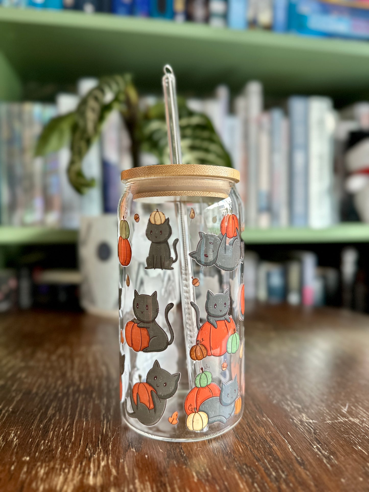 Black Cats & Pumpkins Glass Tumbler
