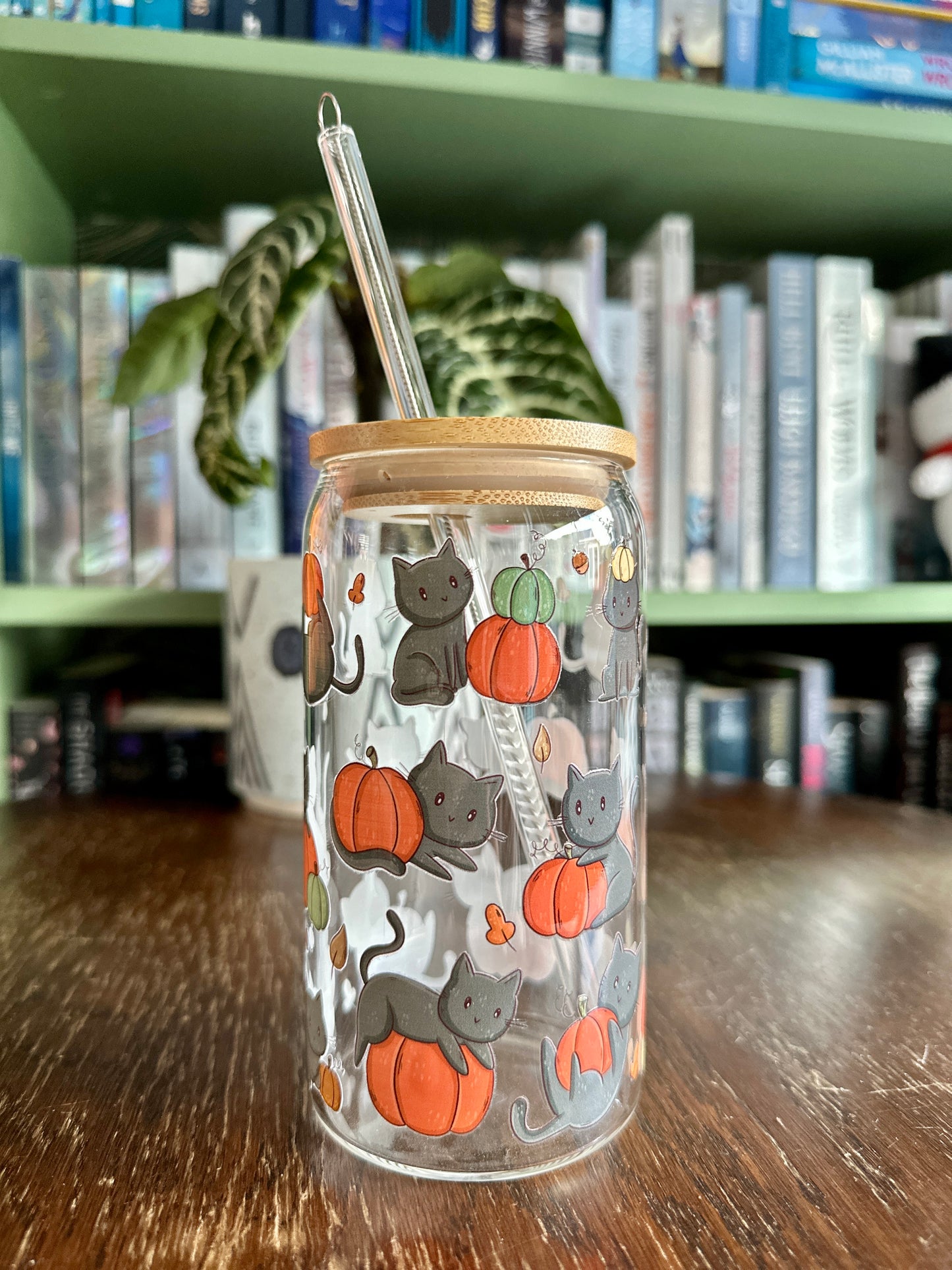 Black Cats & Pumpkins Glass Tumbler