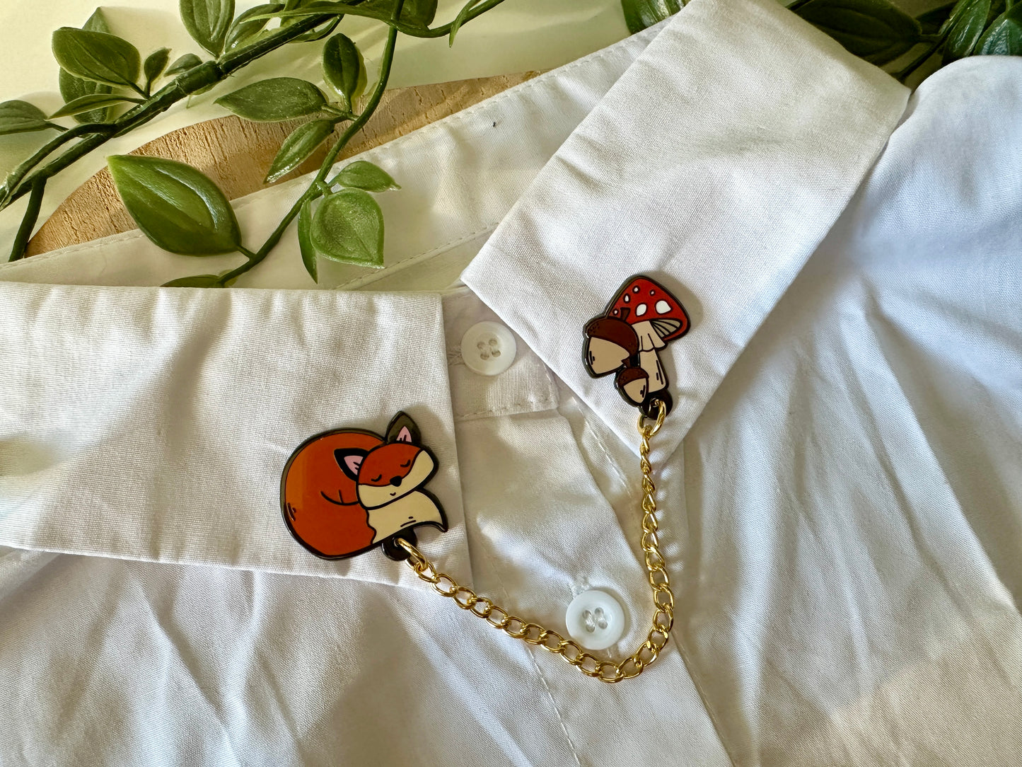 Fox & Mushroom Enamel Collar Pin
