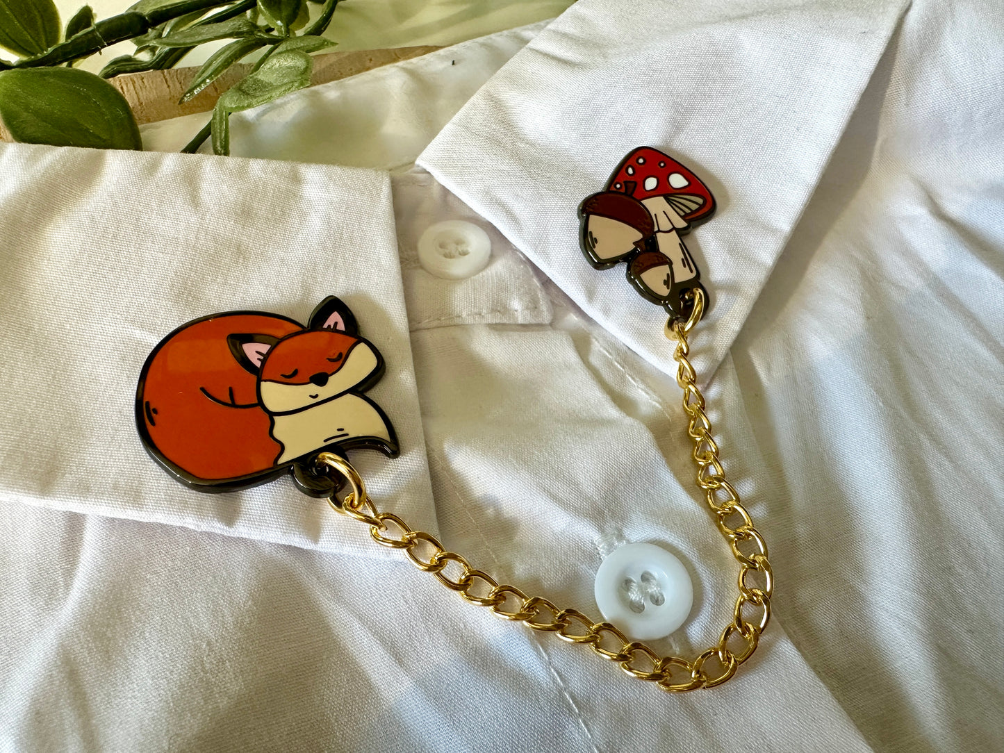 Fox & Mushroom Enamel Collar Pin