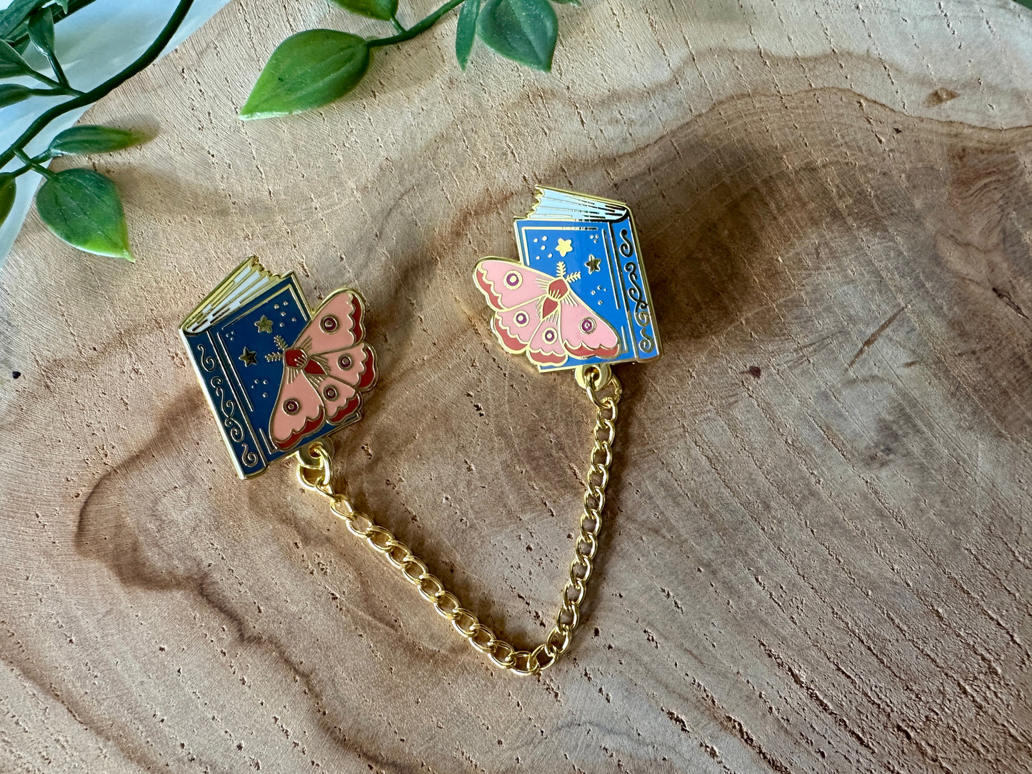 Moth & Book Enamel Collar Pin