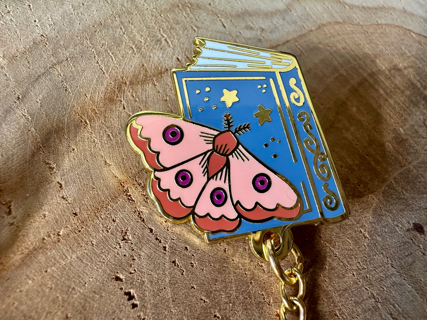 Moth & Book Enamel Collar Pin