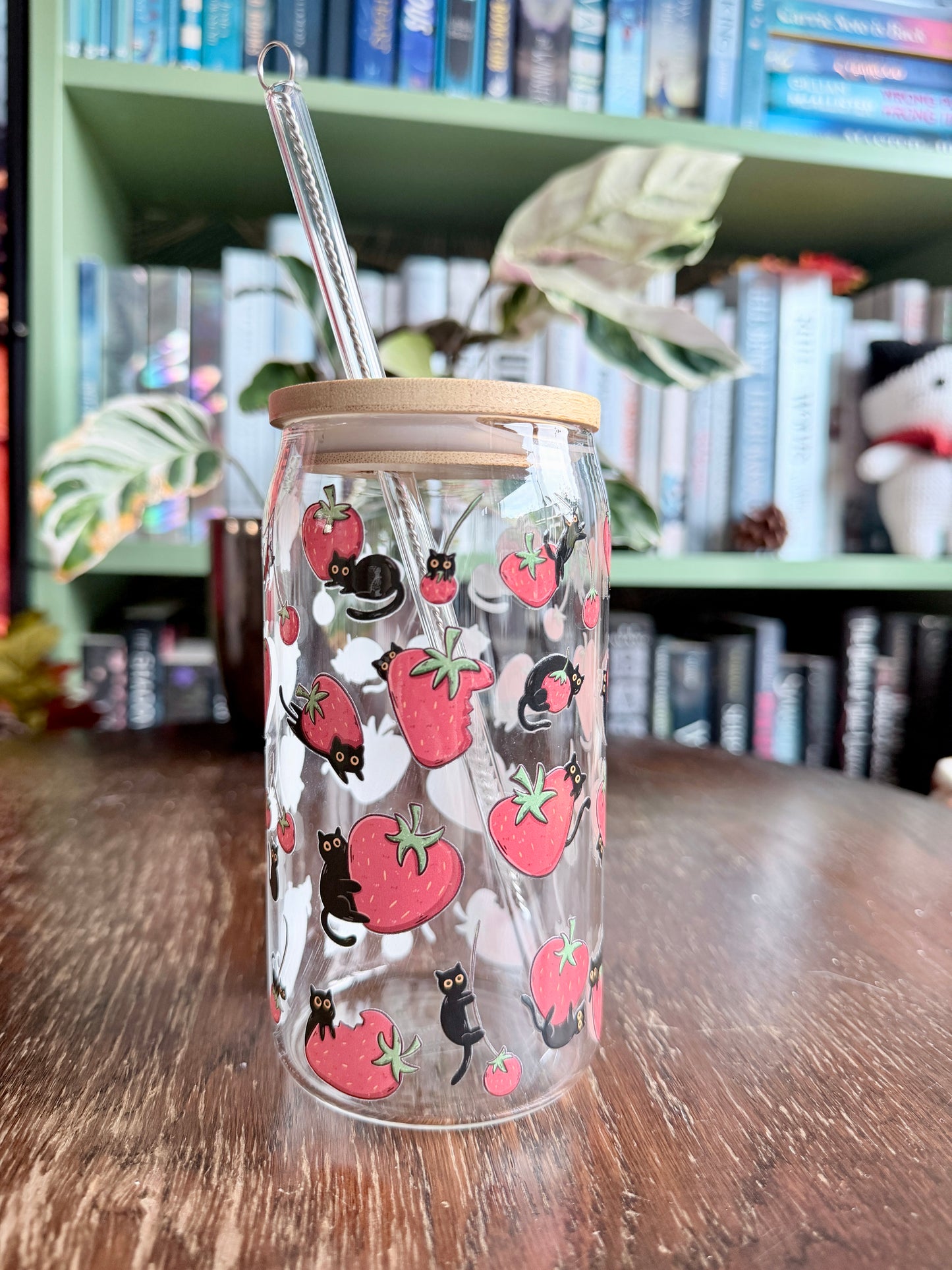 Cats & Strawberries Glass Tumbler