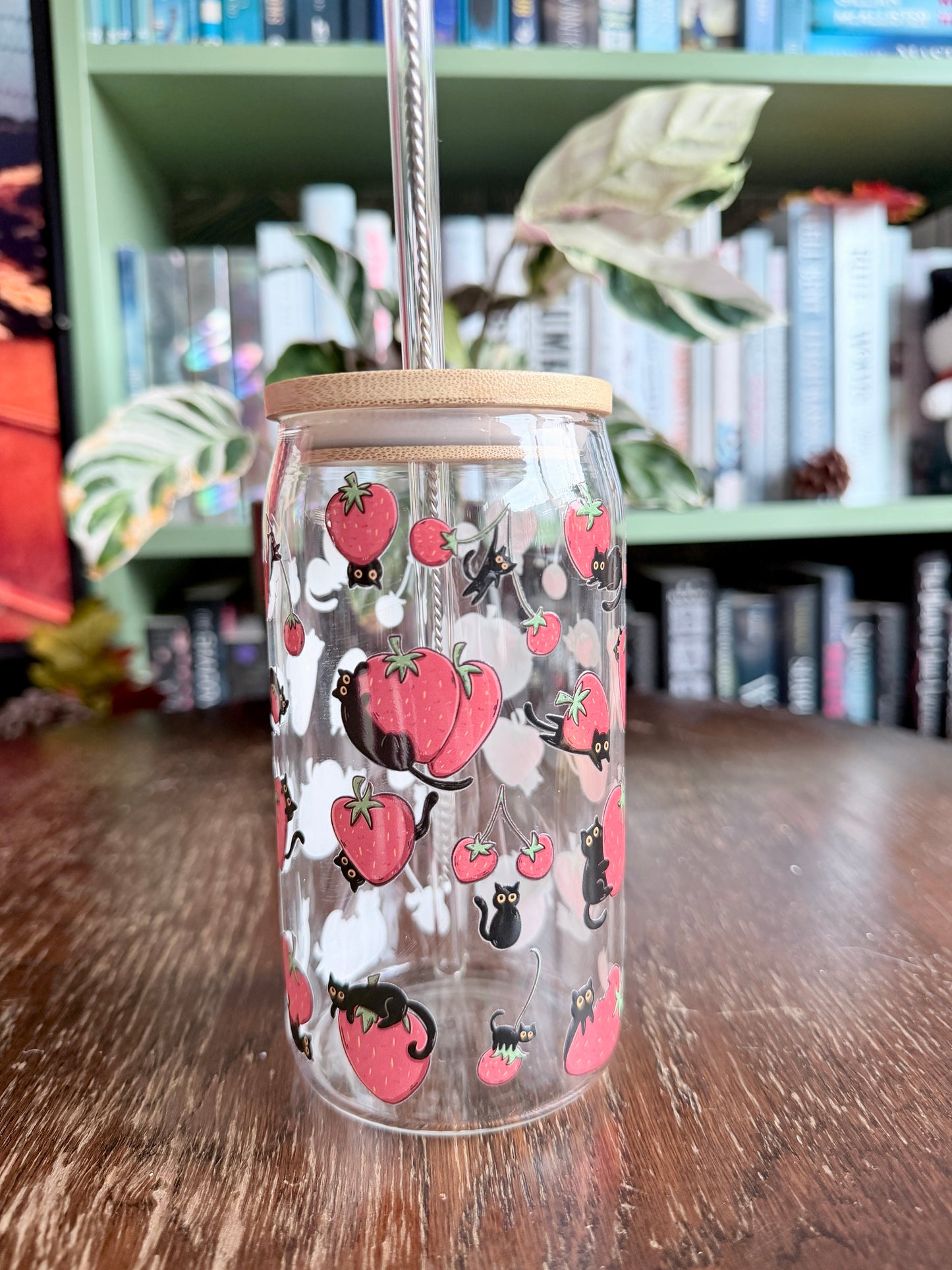 Cats & Strawberries Glass Tumbler