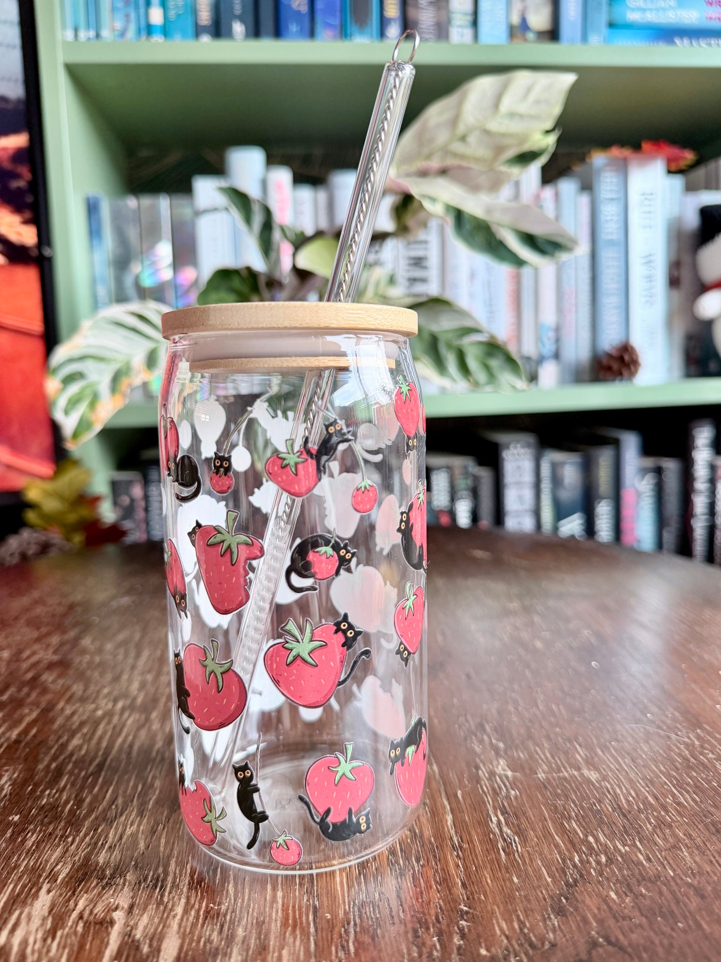 Cats & Strawberries Glass Tumbler