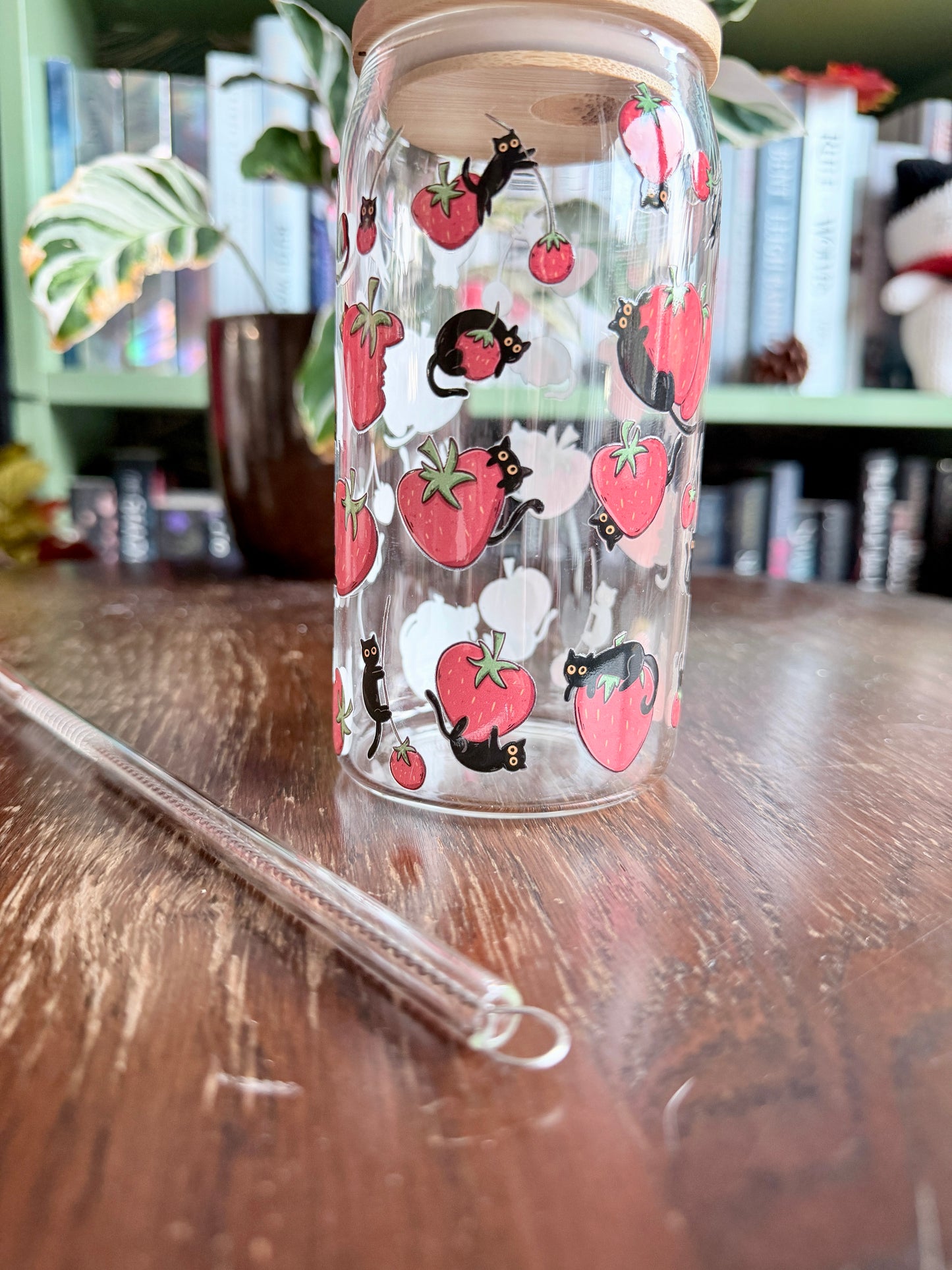 Cats & Strawberries Glass Tumbler