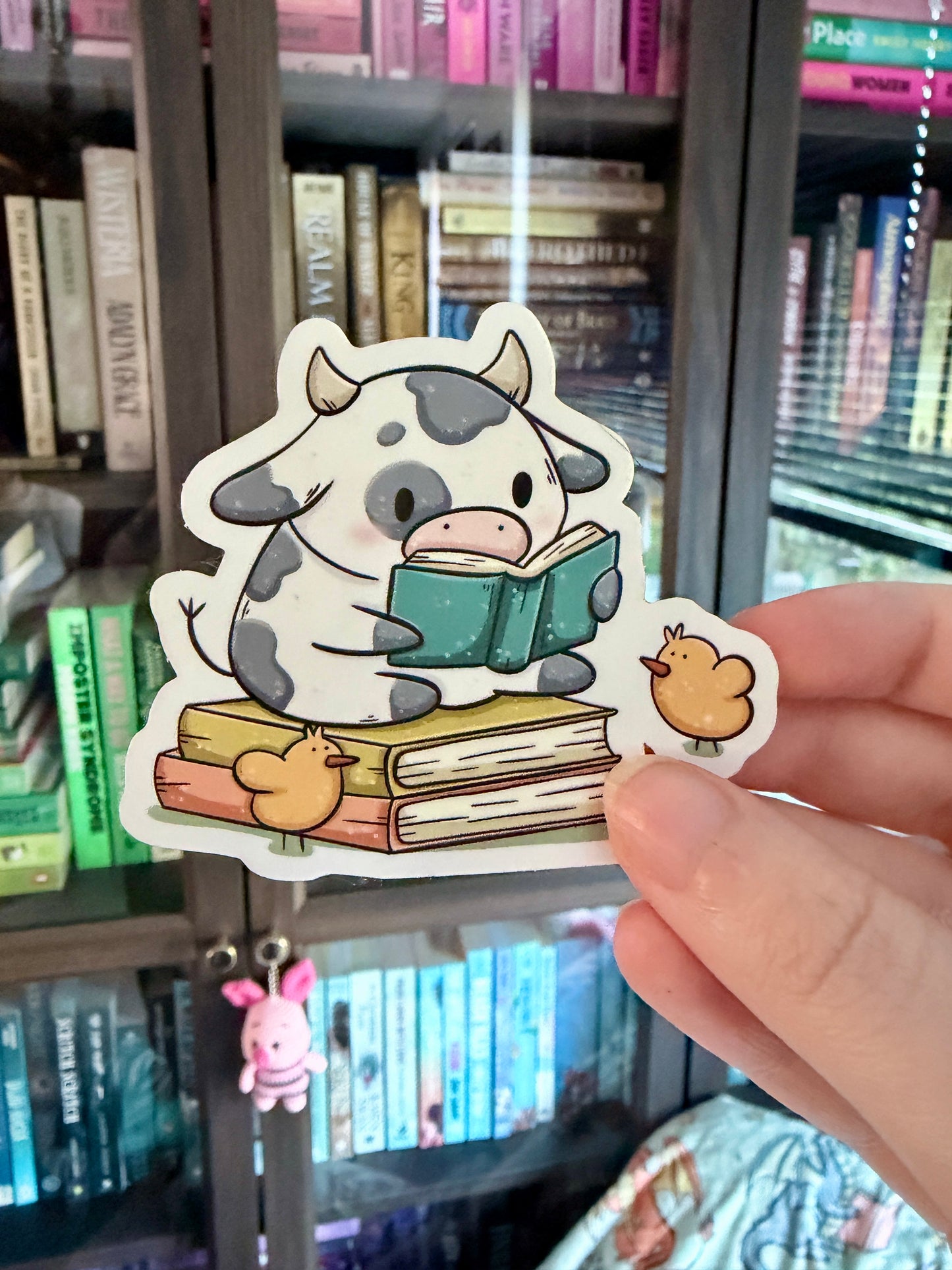 Reading Cow Die Cut Sticker