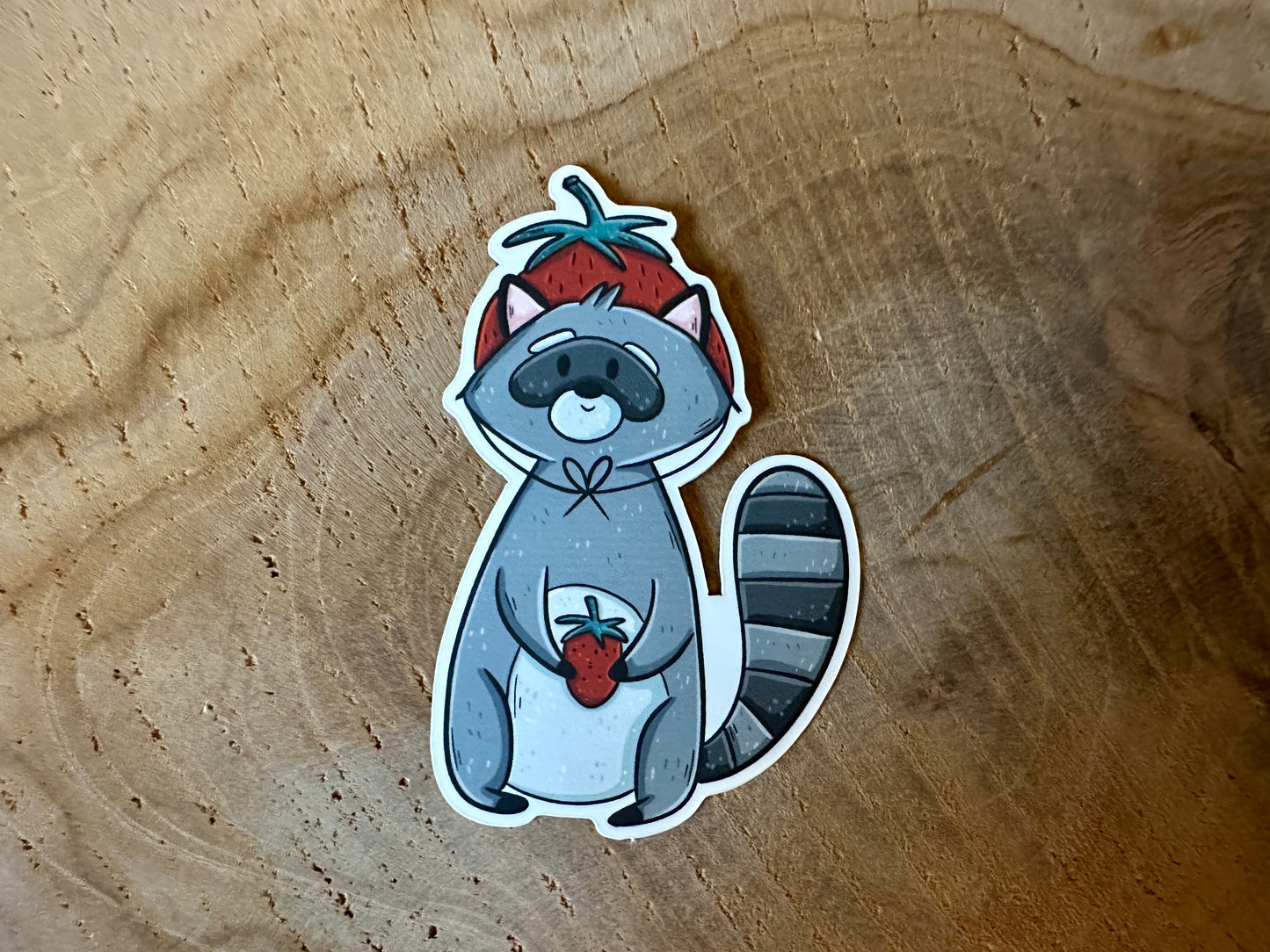 Strawberry Raccoon Die Cut Sticker