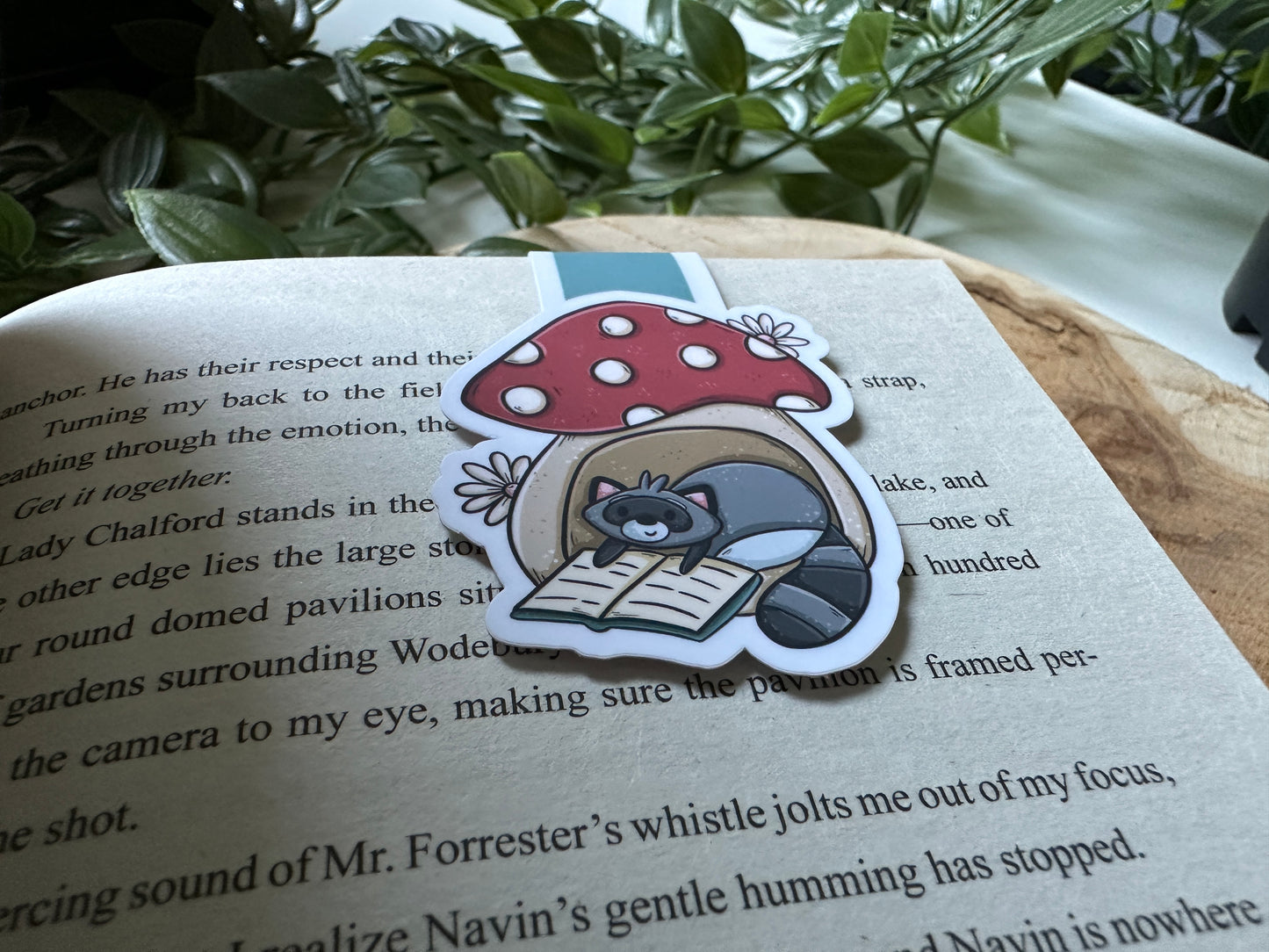 Raccoon & Mushroom Magnetic Bookmark