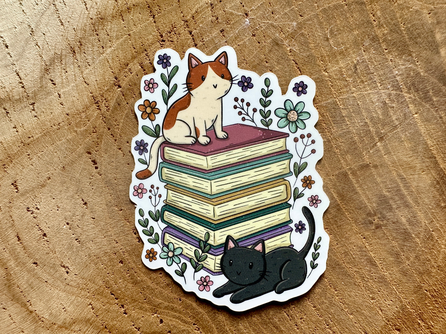 Cats & Books Die Cut Sticker