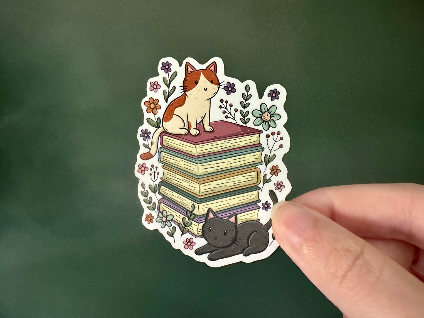Cats & Books Die Cut Sticker