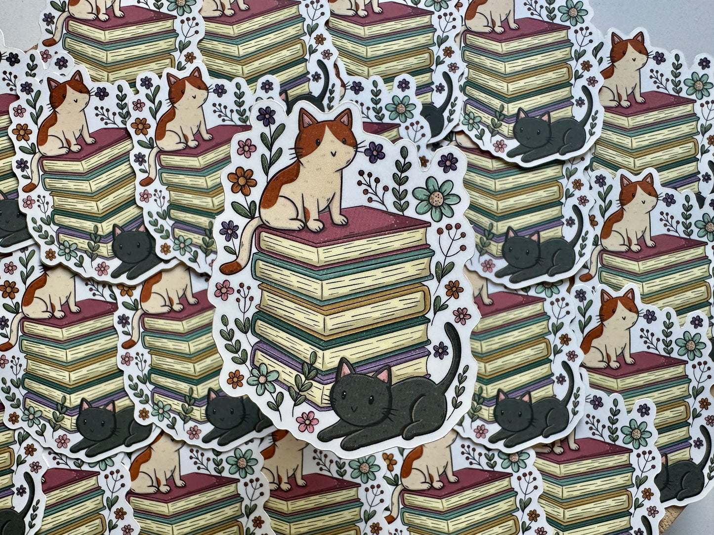 Cats & Books Die Cut Sticker