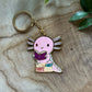 Reading Axolotl Metal Enamel Keychain