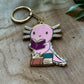 Reading Axolotl Metal Enamel Keychain