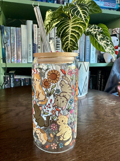 Cats & Flowers Glass Tumbler