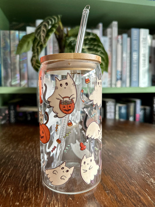 Ghost Cat Glass Tumbler