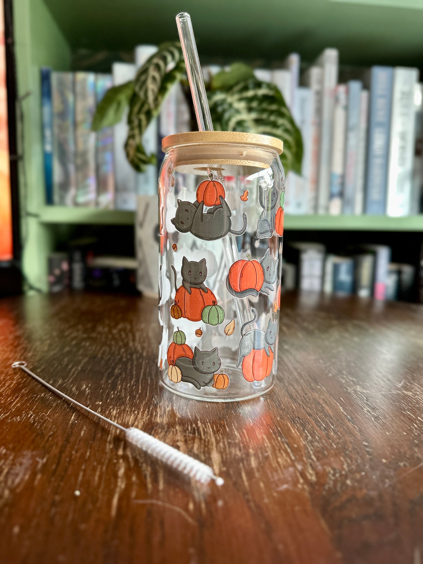 Black Cats & Pumpkins Glass Tumbler