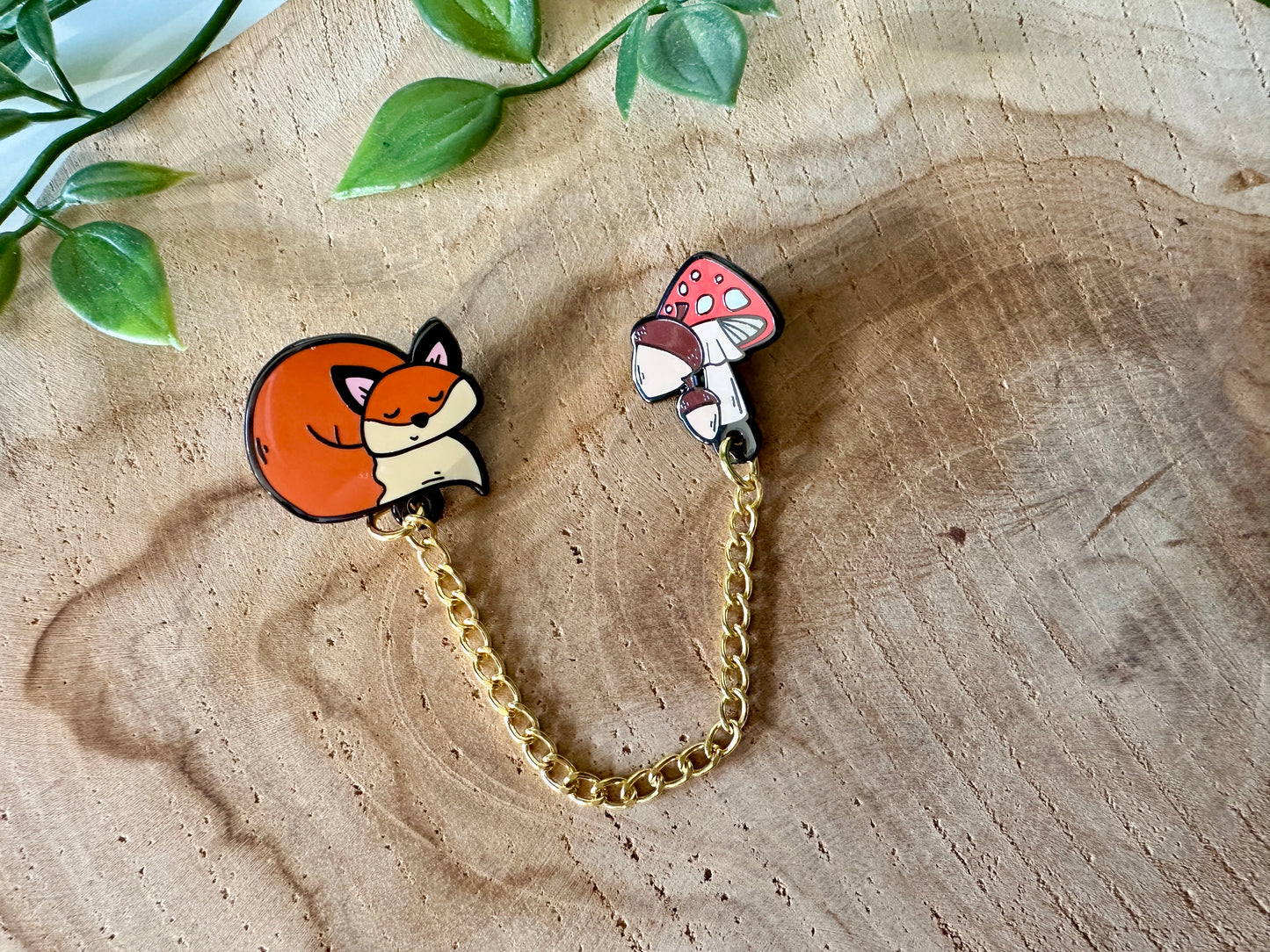 Fox & Mushroom Enamel Collar Pin