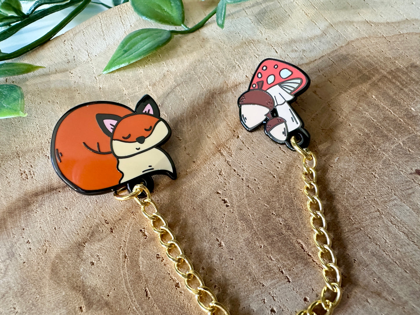 Fox & Mushroom Enamel Collar Pin