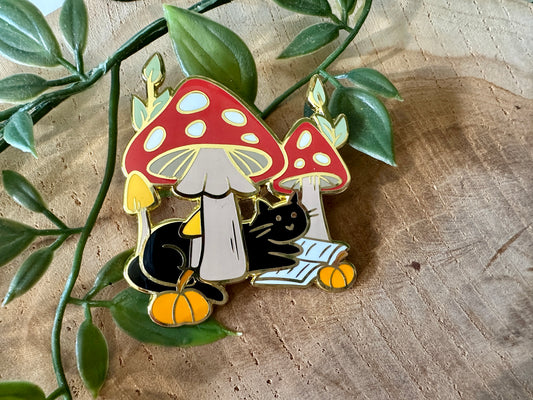 Black Cat & Mushroom Enamel Pin