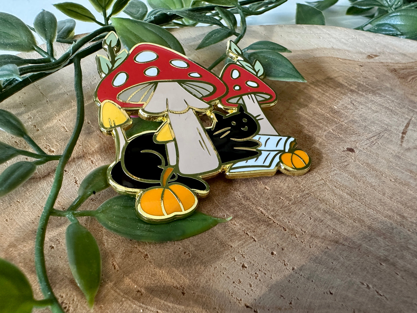 Black Cat & Mushroom Enamel Pin