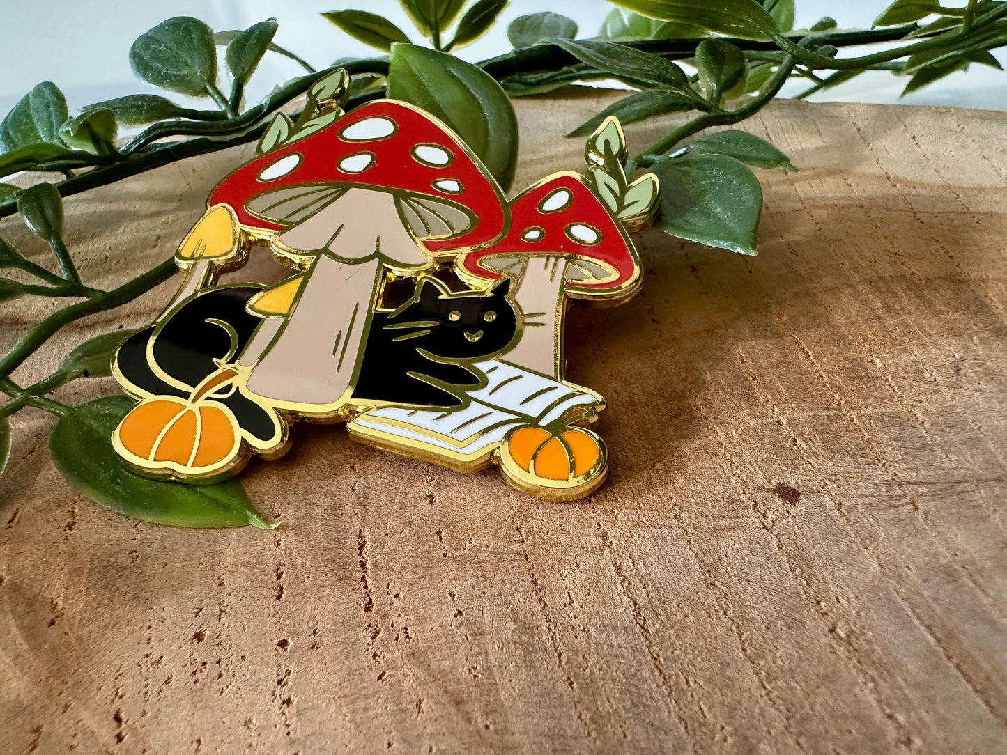 Black Cat & Mushroom Enamel Pin