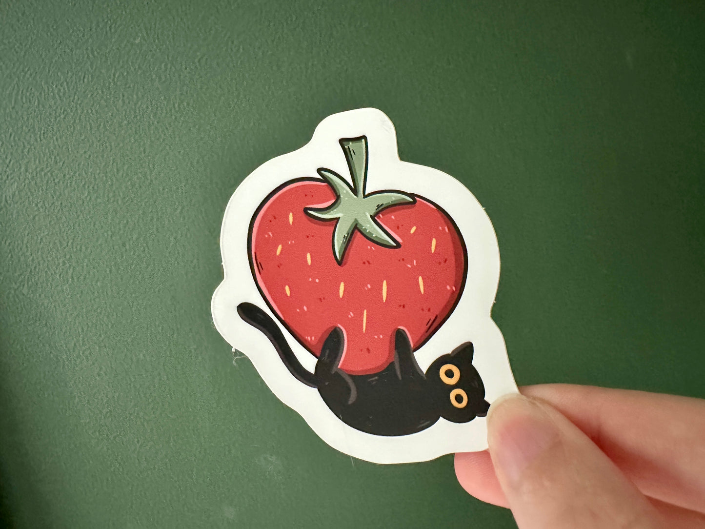 Black Cat & Strawberry Die Cut Sticker
