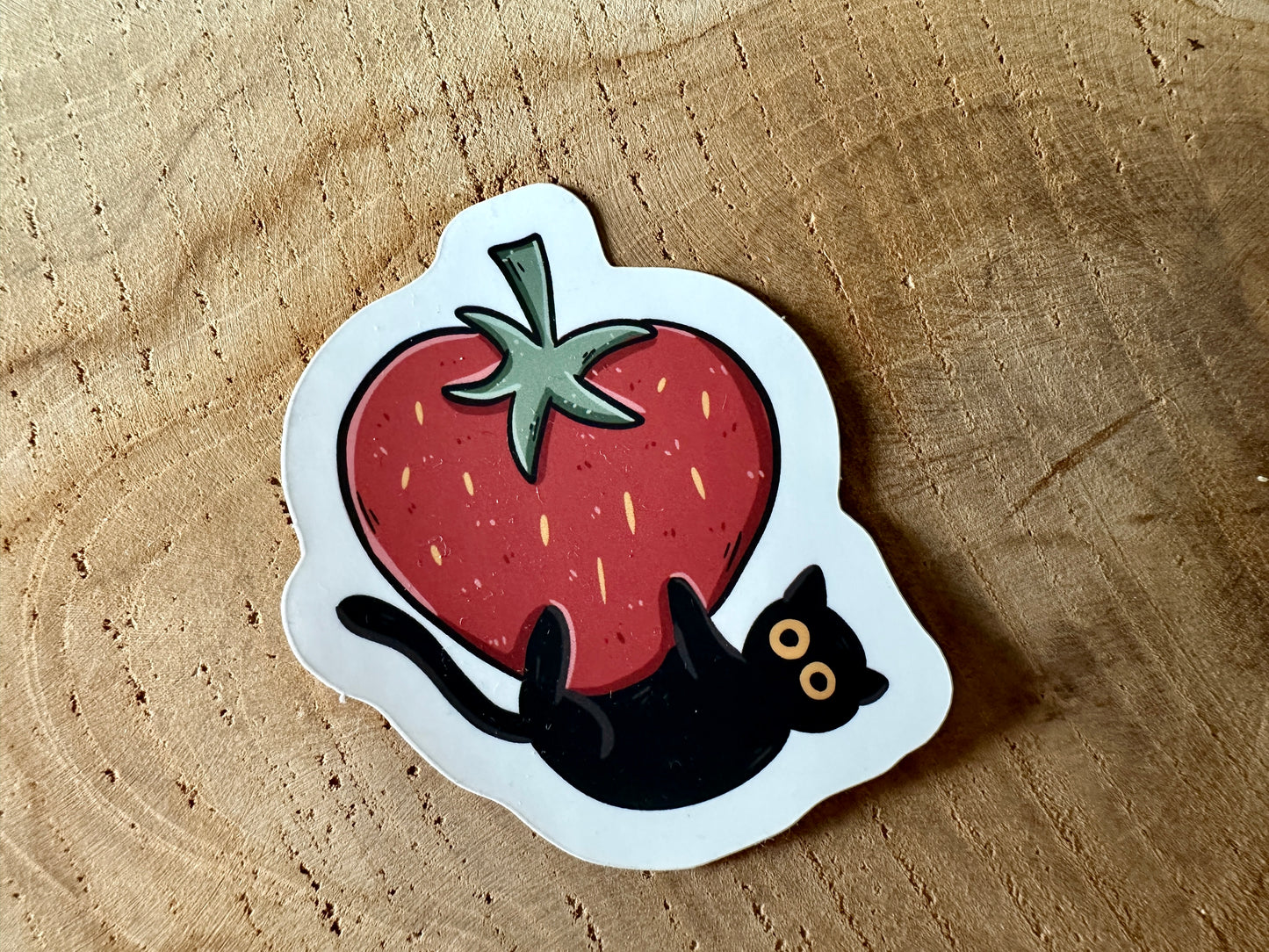 Black Cat & Strawberry Die Cut Sticker