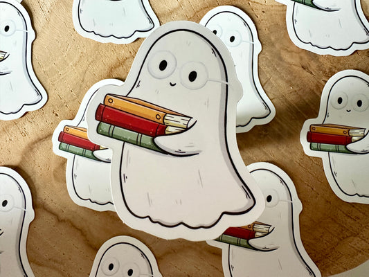 Ghost & Books Die Cut Sticker