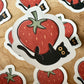 Black Cat & Strawberry Die Cut Sticker