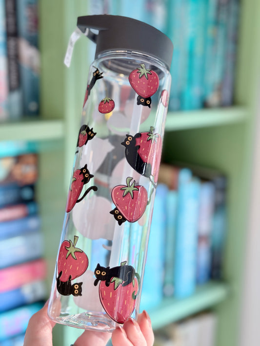 Schwarze Katzen und Erdbeeren Wasserflasche