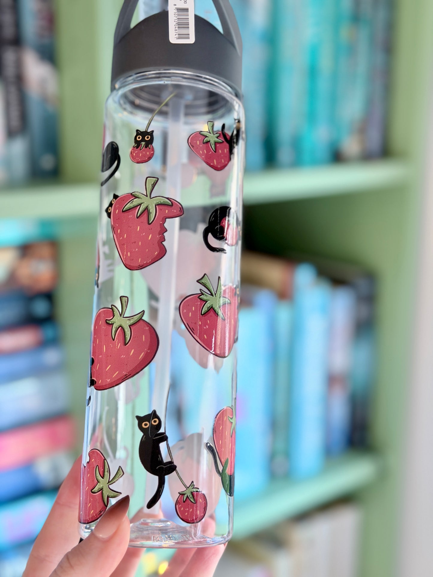 Schwarze Katzen und Erdbeeren Wasserflasche