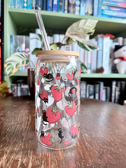 Cats & Strawberries Glass Tumbler