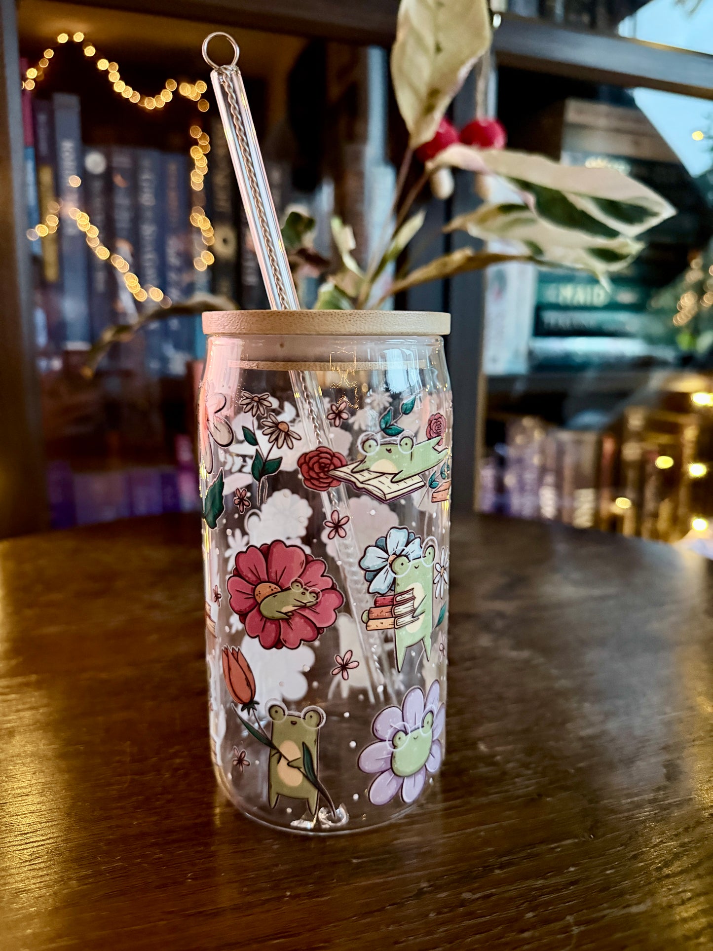 Froggie's Flowers Glass Tumbler