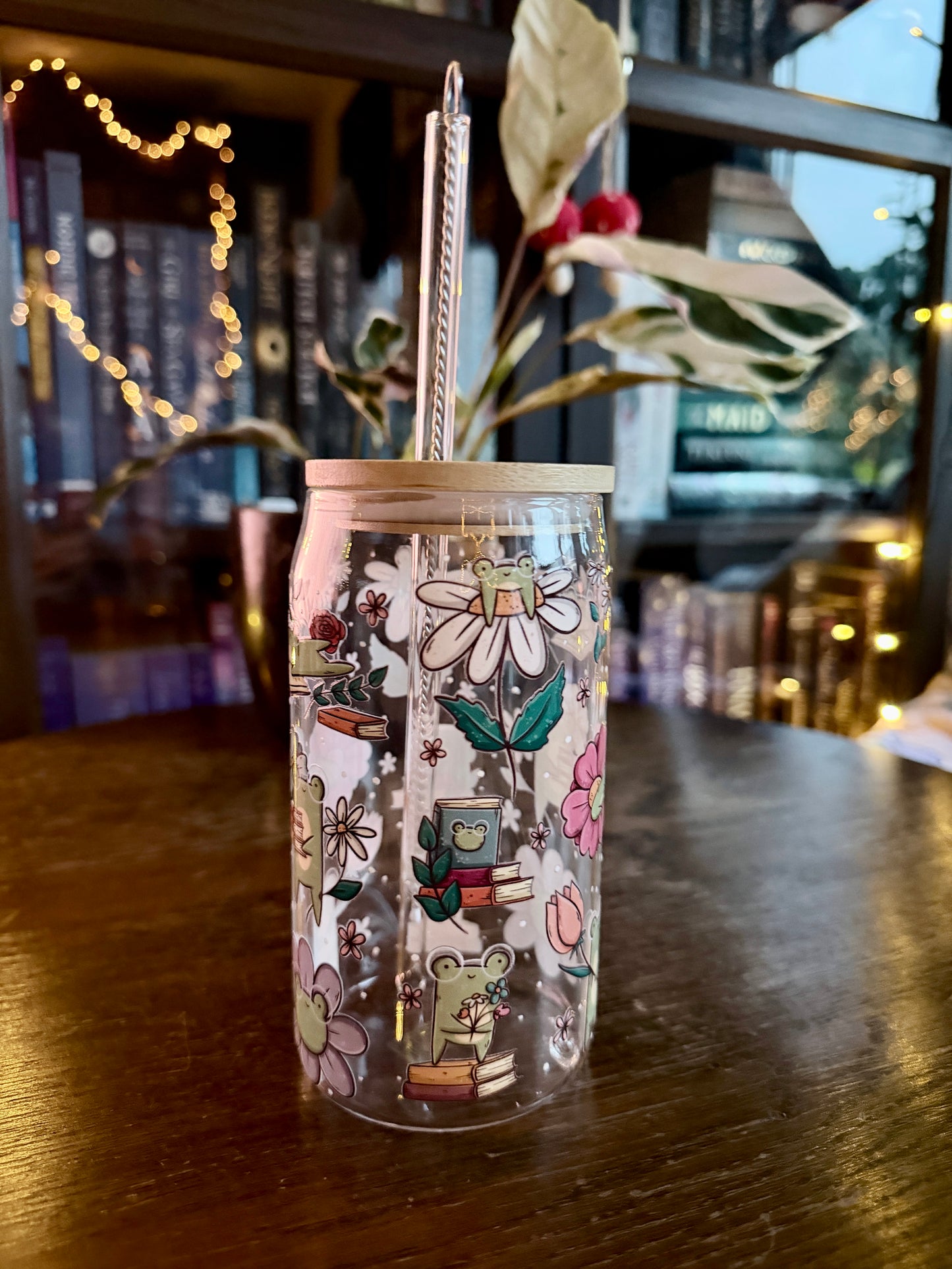 Froggie's Flowers Glass Tumbler