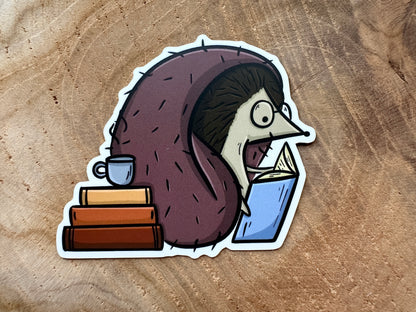 Reading Hedgehog Die Cut Sticker
