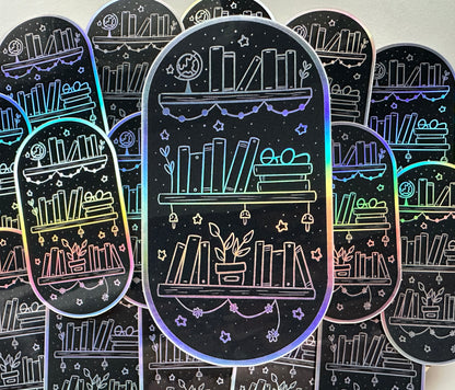Bookshelf Holographic Die Cut Sticker