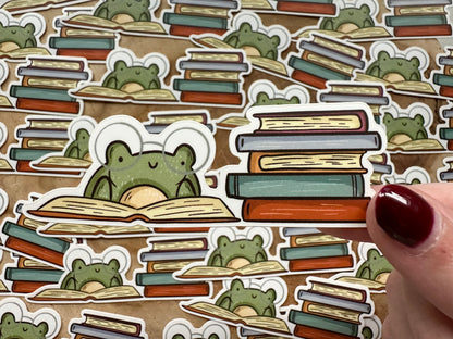 Froggie Reads Troquelado Pegatina