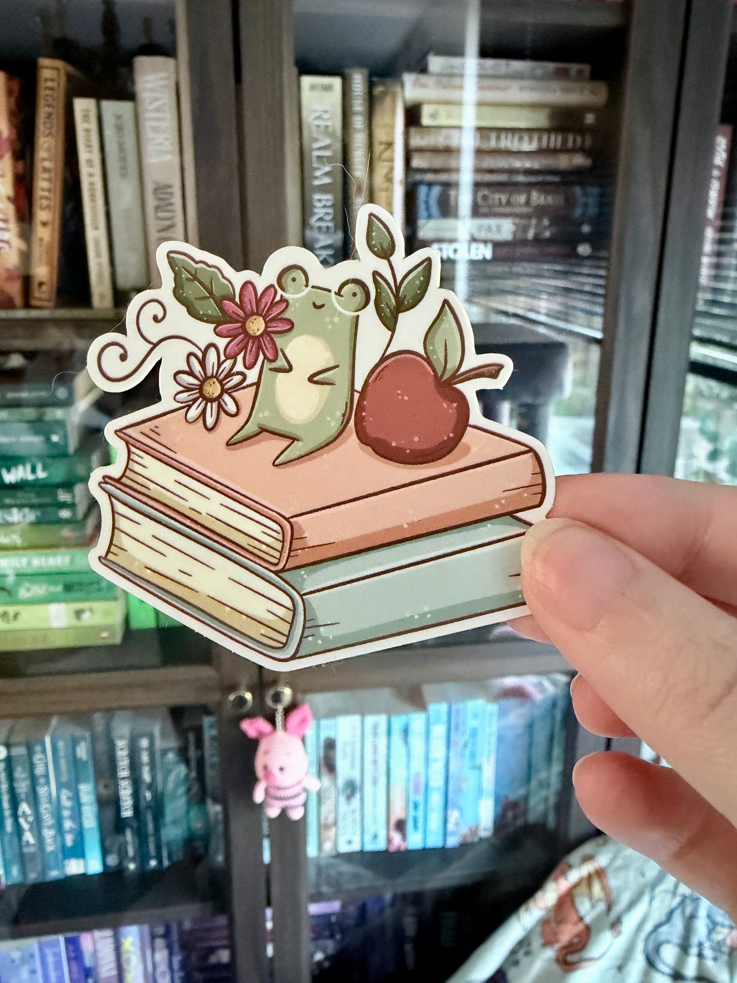 Frog and Flowers on Books Stanzaufkleber