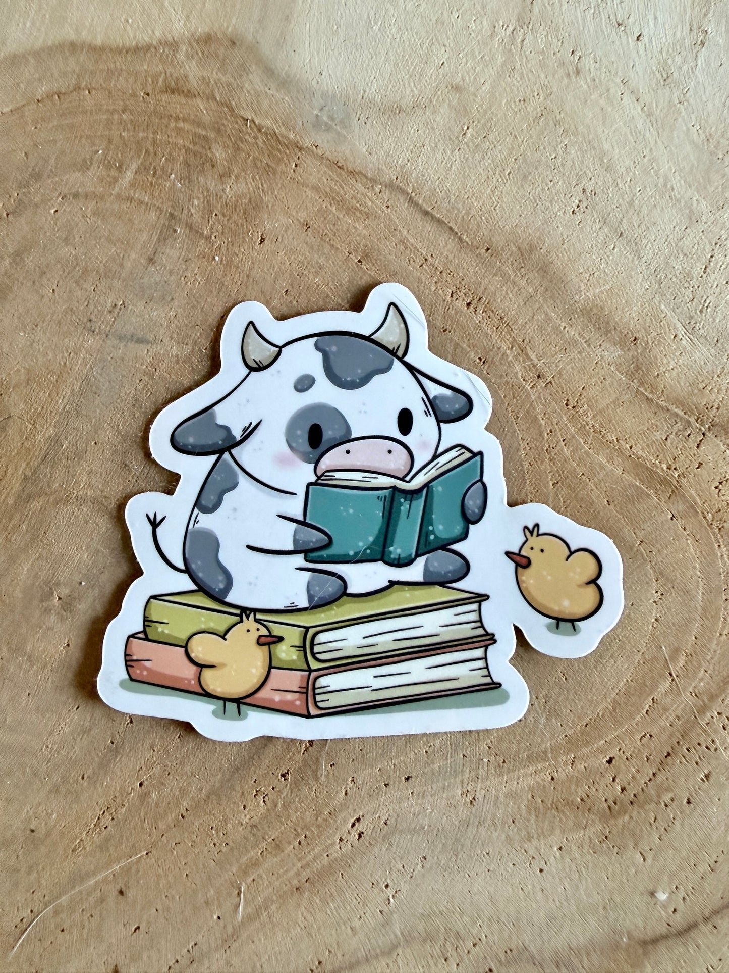 Reading Cow Die Cut Sticker
