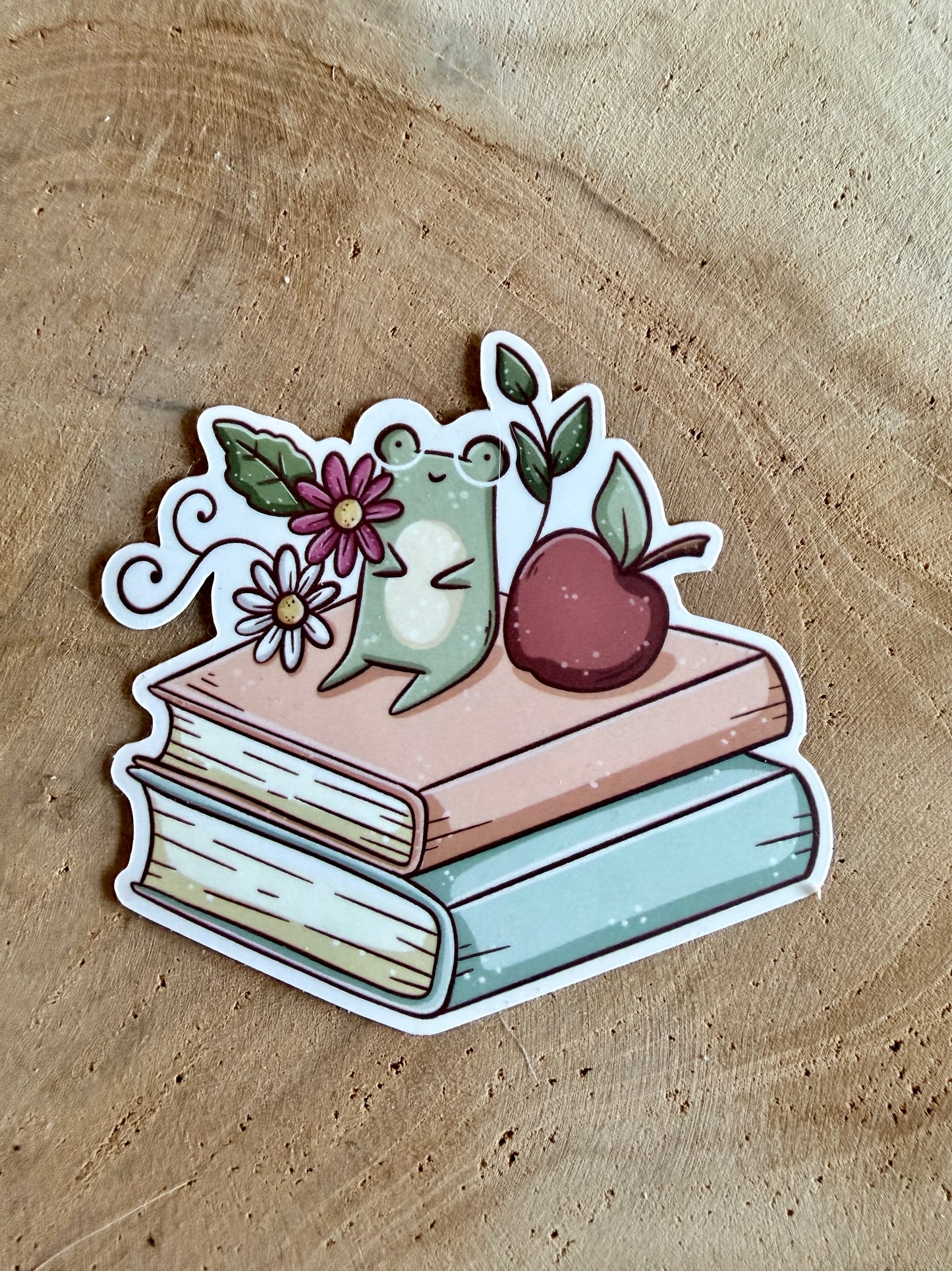 Frog and Flowers on Books Stanzaufkleber