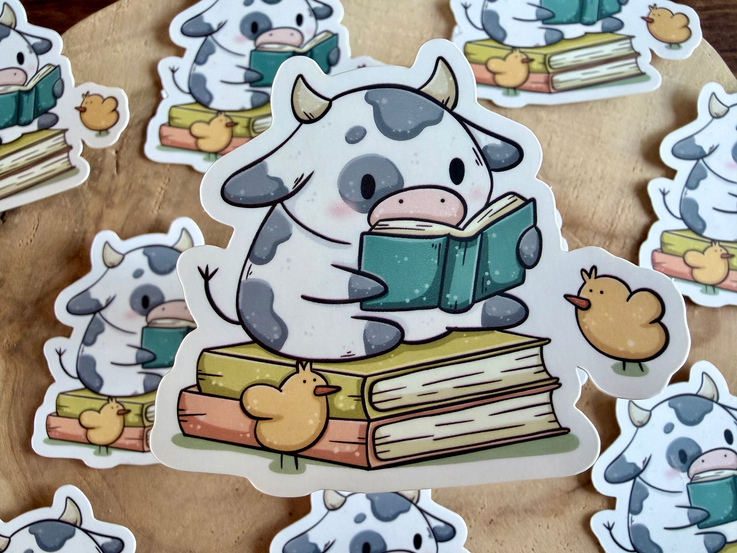 Reading Cow Die Cut Sticker