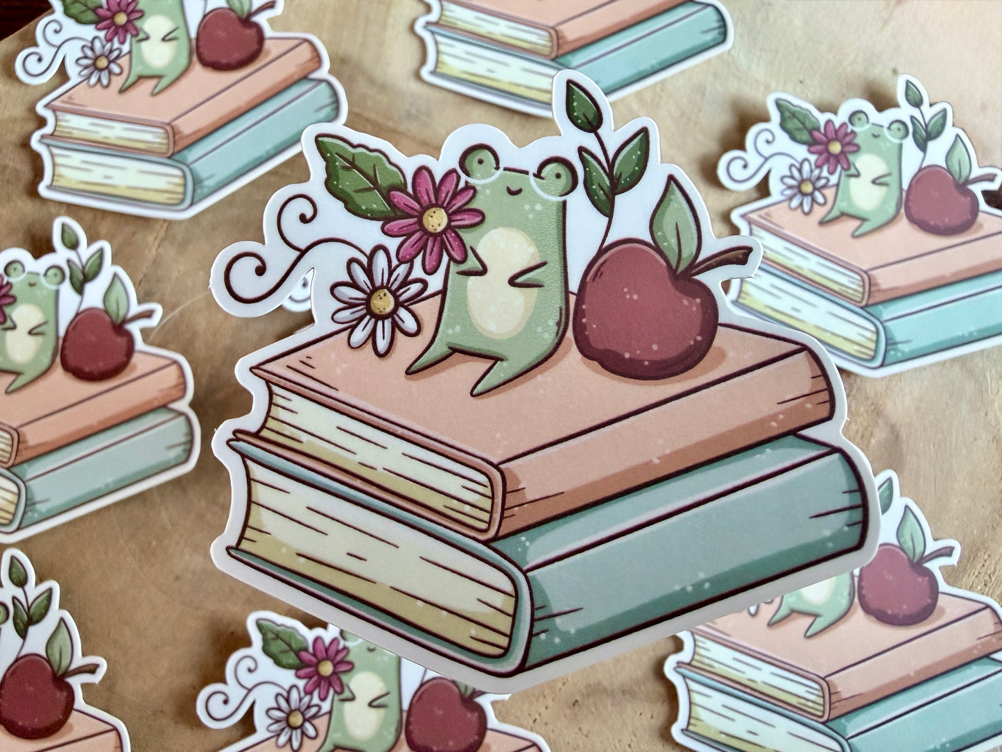 Frog and Flowers on Books Stanzaufkleber